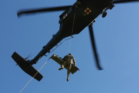 Soldiers with the 3rd Battalion, 238th Aviation Regiment, Cox Health and the Missouri State Highway Patrol hold a joint MEDEVAC training at Hercules Glade Wilderness, Bradleyville, Mo., Oct. 06, 2022. 
