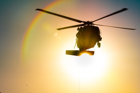 An Army UH-60 Black Hawk flies over MacDill Air Force Base, Fla., March 15, 2023. 
